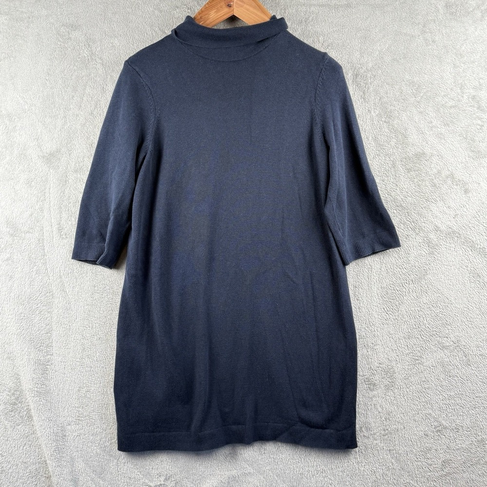 J. Jill Sweater Dress Womens Petite M Blue Knit Turtleneck 3/4 Sleeve Classic